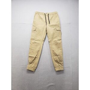 Forever 21 Men Cargo Jogger S Beige Drawstring Waist Utility Pockets Tapered Leg
